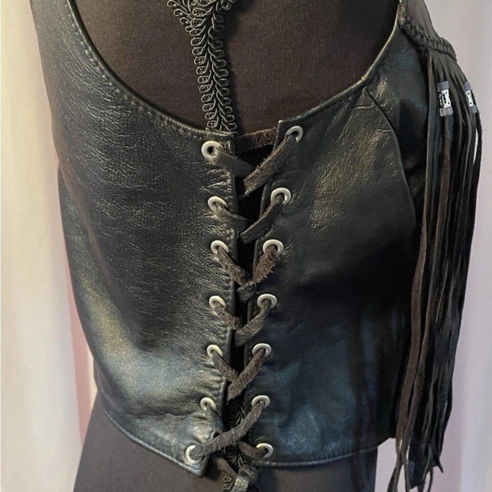 On The Fringe Leather Top/Biker/Gothic/Beaded Fringe - Picture 8 of 10
